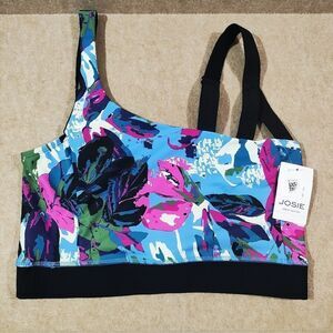 Natori Josie Cropped Floral Asymmetrical Sports Bra -H
